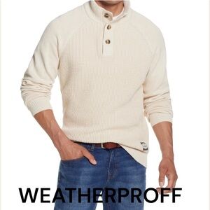 Weatherproof Men’s Sweater Raglan Sleeve Cream Buttonup Mock Neck Size